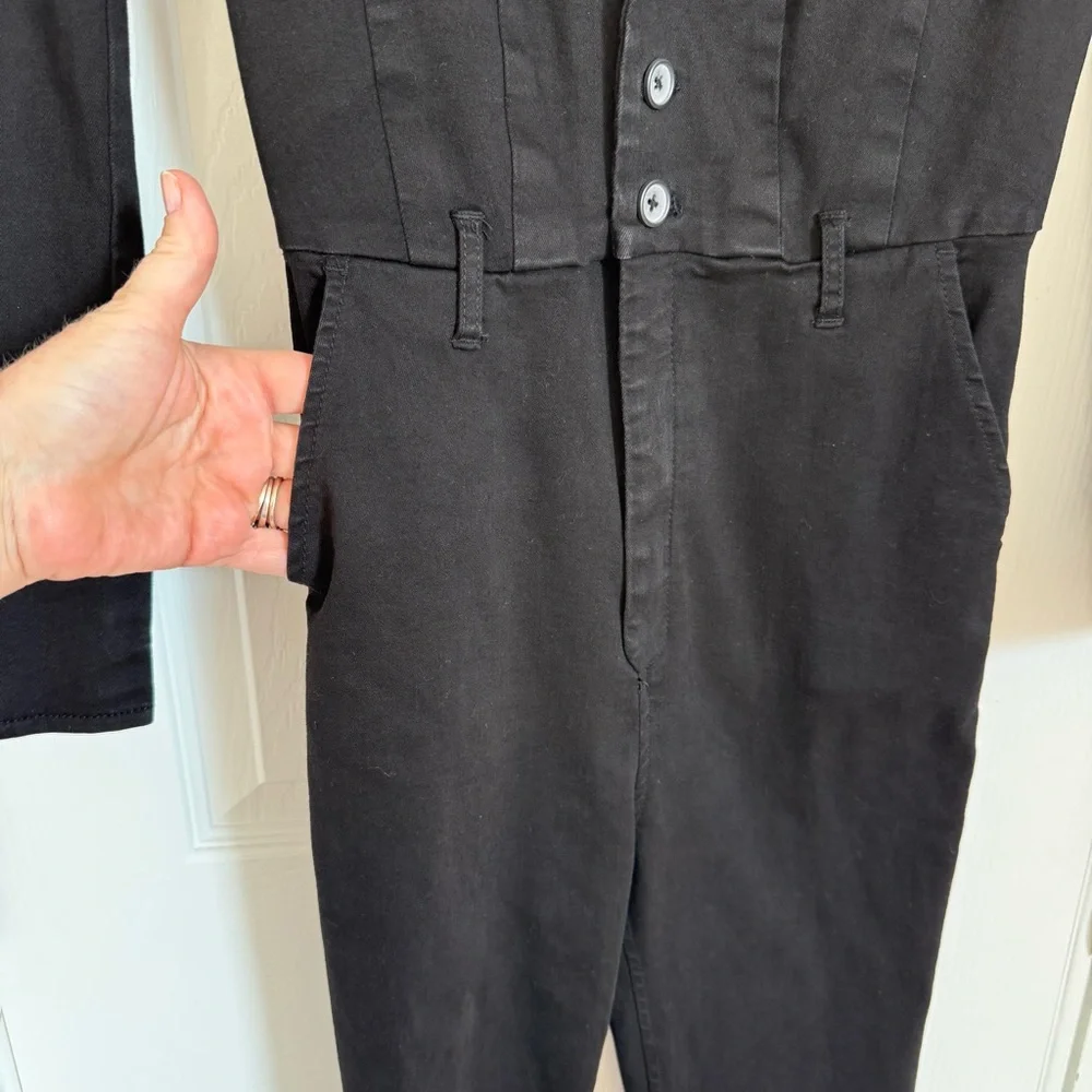 Free People Take Me Out Sleek Black Long Sleeve Stretch Jumpsuit Women's‎ 0 EUC